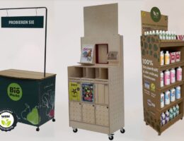 Nachhaltige Verkaufsdisplays aus Holz bietet Wasi-Displays: Alle Hölzer sind FSC-zertifiziert. (© Wasi-Displays)