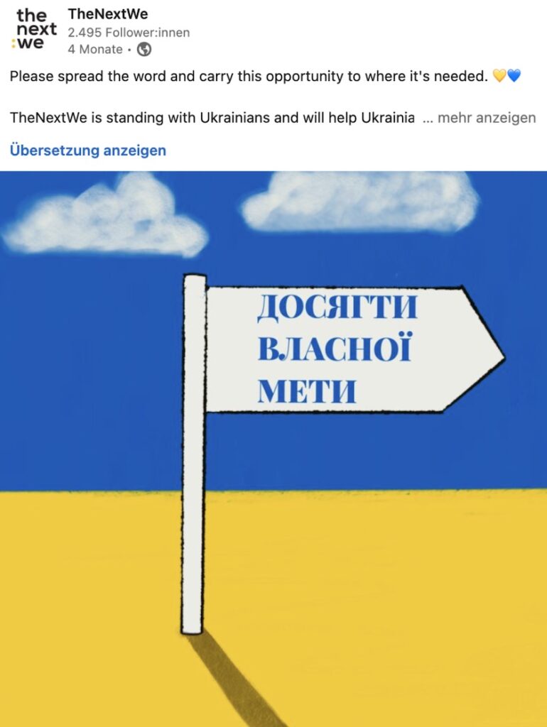 "Help Ukraine": TheNextWe bietet Geflüchteten kostenloses Mindset-Coaching (Bildquelle: @TheNextWe)