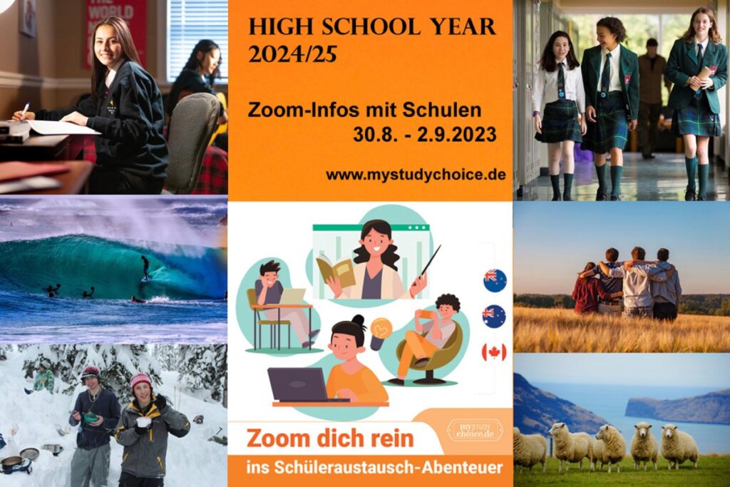 MyStudyChoice lädt vom 30.8.-2.9.23 zu Online-Infoveranstaltungen zum Auslandsschuljahr 2024/25 ein (© MyStudyChoice)