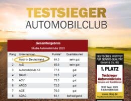 Testsieger 2023:Mobil in Deutschland e.V. erneut bester AutomobilclubMobilassistenz