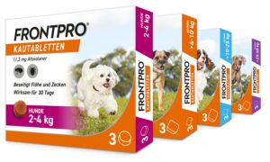 Frontpro® gibt es in vier verschiedenen Gewichtsklassen für Hunde jeder Größe (Bildquelle: @ Boehringer Ingelheim)