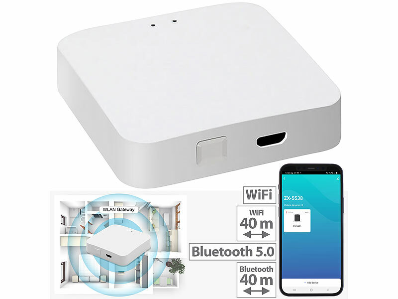 Luminea Home Control WLAN-Gateway mit Bluetooth-Mesh für ELESION- u. Smart-Life-Geräte