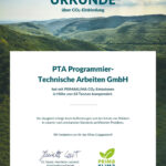 Die PRIMAKLIMA-Urkunde für die PTA IT-Beratung (Bildquelle: PTA GmbH)
