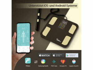 newgen medicals Digitale Akku-Körperfettwaage mit Handsensoren und App